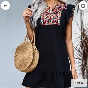 Pompom sleeve shift dress